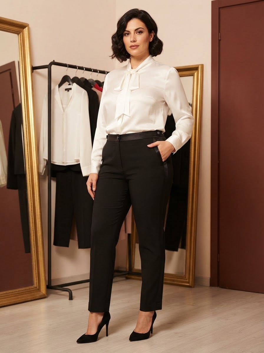 Pantalone Elegante Fiorella Rubino con Dettagli in Satin