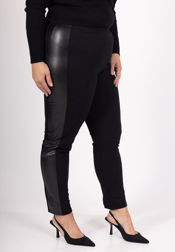 Pantaloni Plus Size con striscia laterale in ecopelle