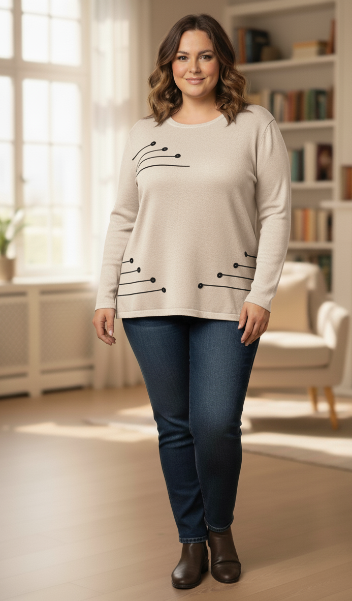 Maglia Girocollo con Dettagli Geometrici - Taglie Curvy - Conformate