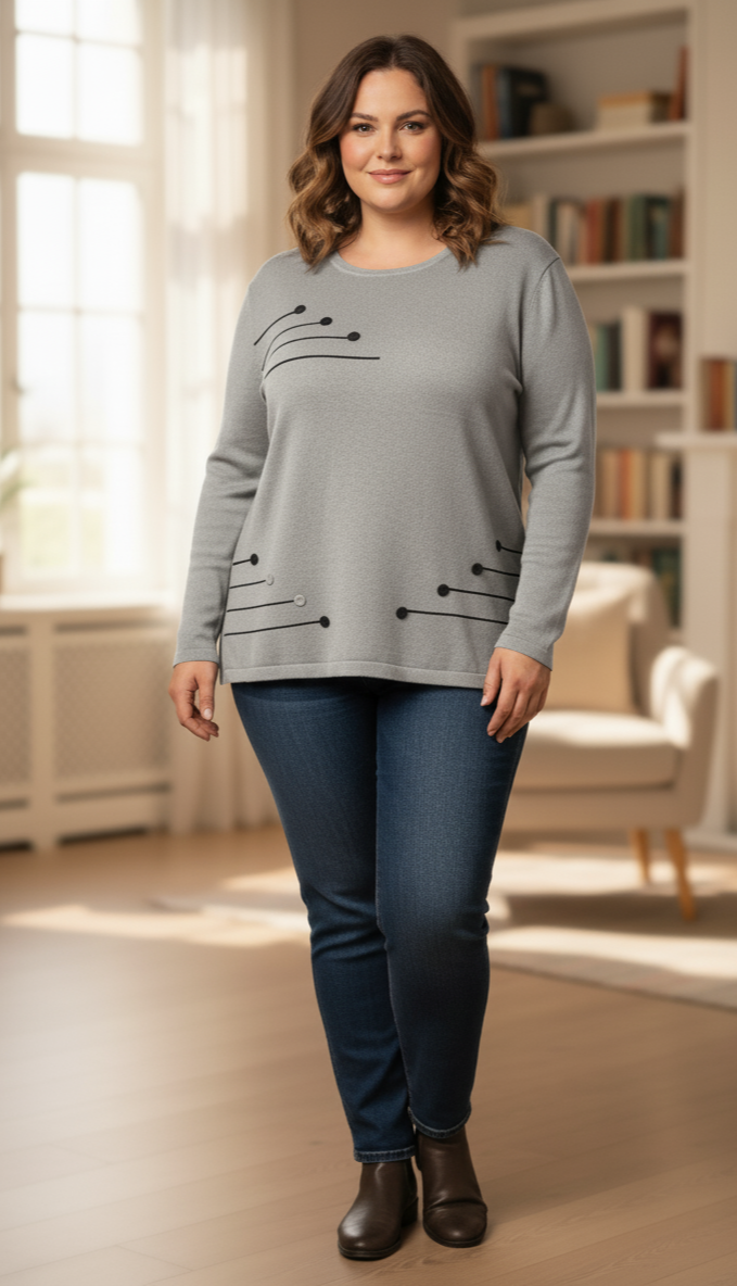 Maglia Girocollo con Dettagli Geometrici - Taglie Curvy - Conformate