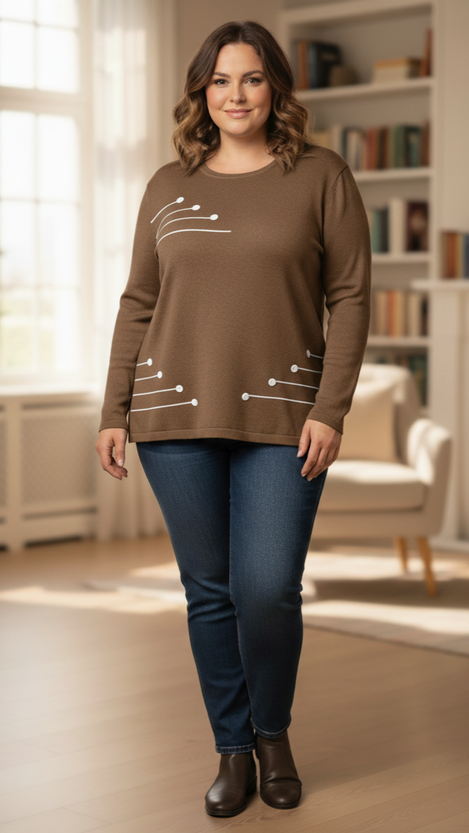 Maglia Girocollo con Dettagli Geometrici - Taglie Curvy - Conformate