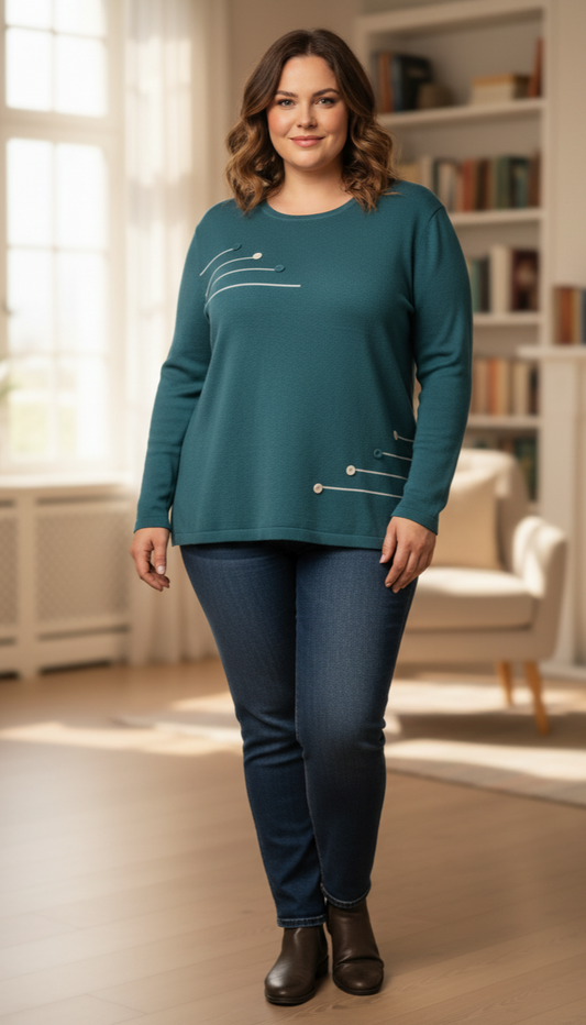 Maglia Girocollo con Dettagli Geometrici - Taglie Curvy - Conformate