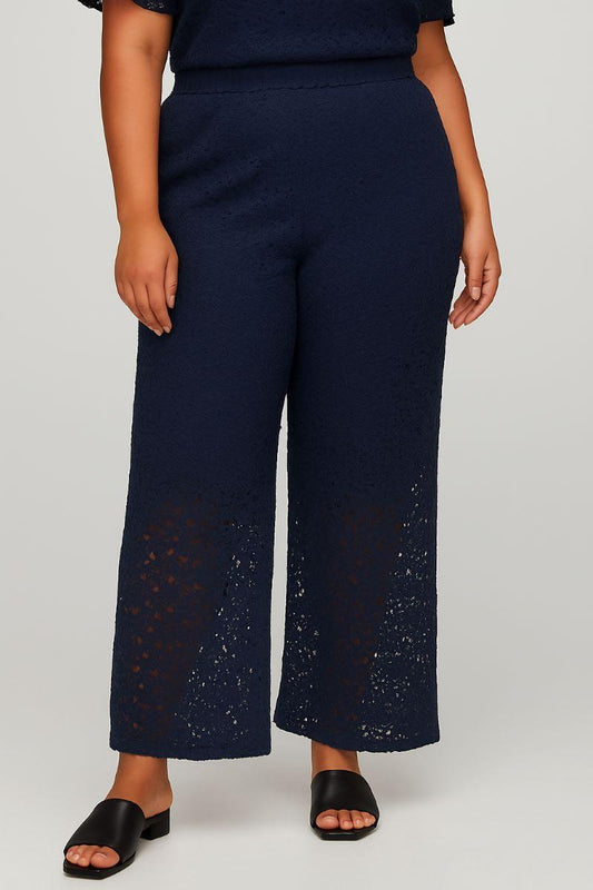 Pantaloni curvy in pizzo blu scuro - chic e comfort