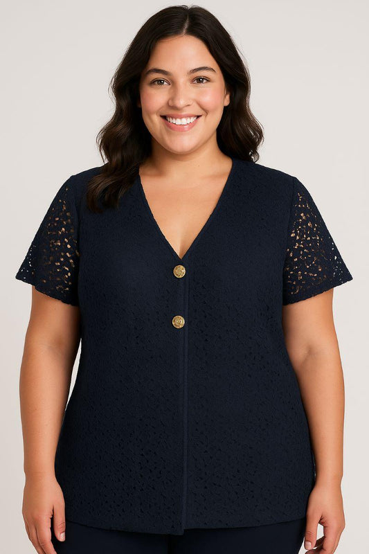 Giacchino donna in pizzo con maniche corte - eleganza floreale - taglie curvy