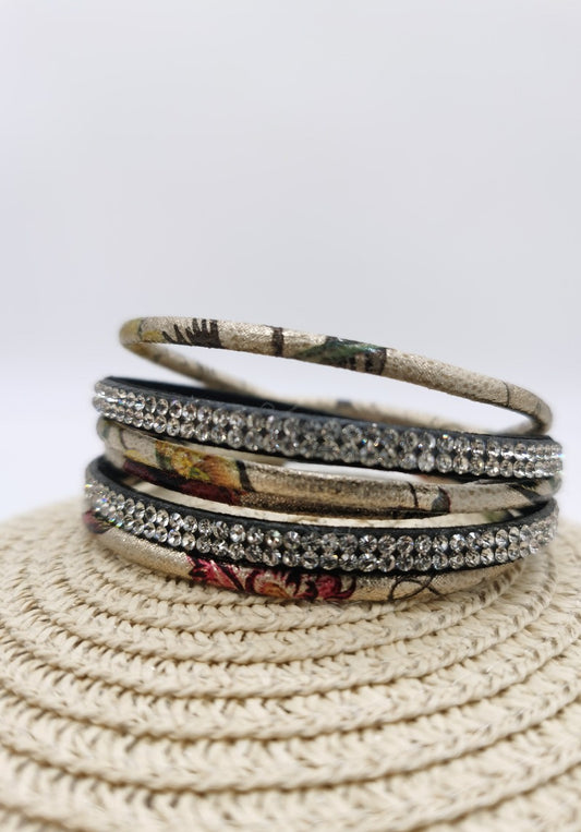 Bracciale a doppio giro in ecopelle con strass