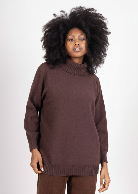 Maglione Oversize  a Collo Alto Effetto Cachemire