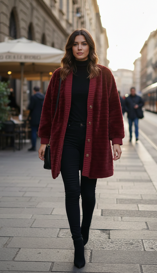 Pelliccia s Coste Bordeaux e Chiusura a Pressione