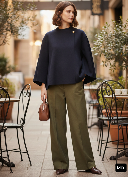 Cappotto Mantella Sartoriale in Panno Blu Notte